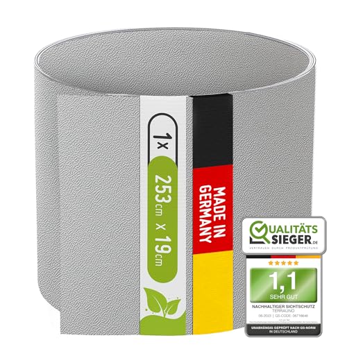 TerraUno Nachhaltige Sichtschutzstreifen für Doppelstabmatten, Polypropylen, Made in Germany, RAL 7040 Grau, 1 Streifen, extra stabil, Lederoptik, Zaun Sichtschutz mit UV-Beständigkeit von TerraUno