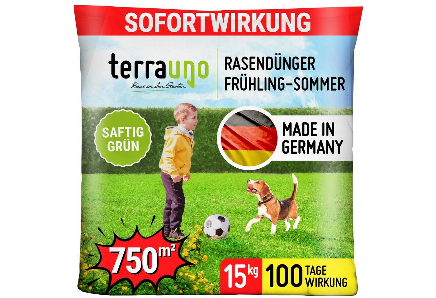 TerraUno Rasendünger Rasendünger Frühjahr-Sommer mit Sofort und Langzeitwirkung von TerraUno