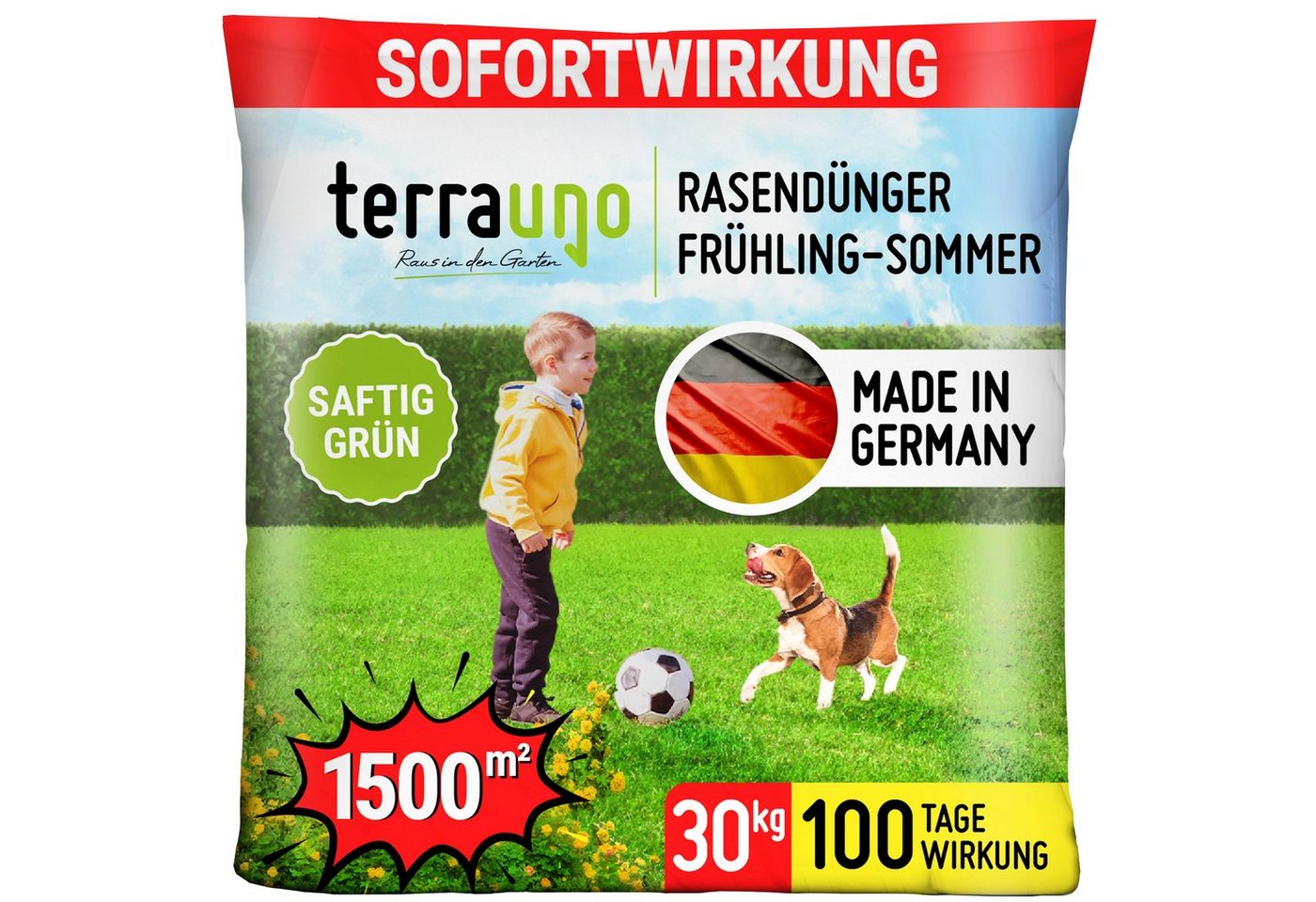 TerraUno Rasendünger Rasendünger Frühjahr-Sommer mit Sofort und Langzeitwirkung von TerraUno