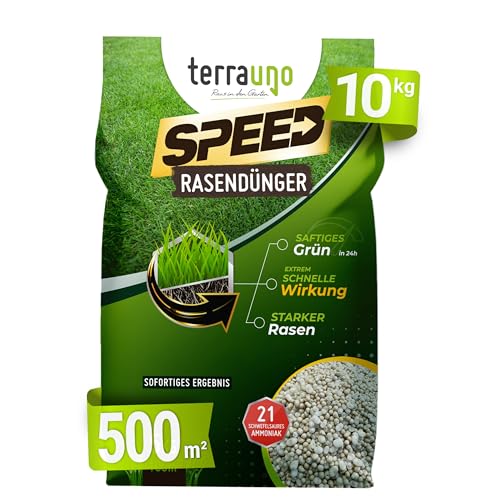 Terrauno Turbo Rasendünger SPEED Frühjahr/Sommer & Herbstrasendünger, Sofortwirkung in 24 Stunden, Universaldünger, 10 kg für 500 m², schneller Wachstumsschub und saftiges Grün von TerraUno