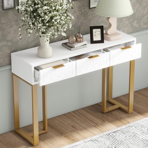TerraVibe Konsolentisch Outdoor für Balkon Oder Flur, Beistelltisch Gold mit Metallgestell, Schmaler Balkontisch, Kommode Flur Schmal, Sideboard Klein (Gold) von TerraVibe