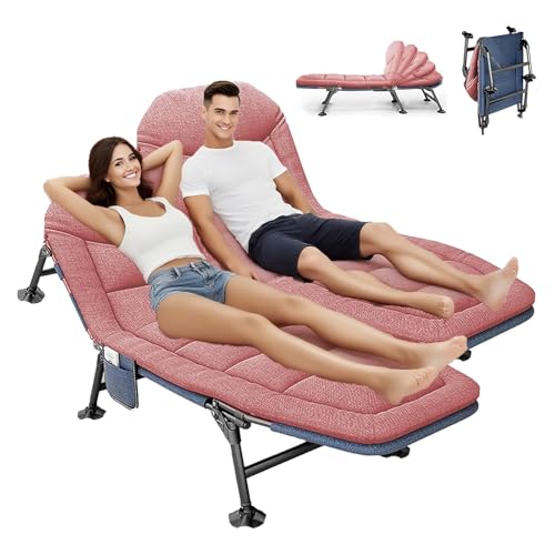 TerraVibe Sonnenliege Klappbar mit Verstellbarer Rückenlehne, Klappbare Gartenliege mit Auflage, Camping Liegestuhl, Liegestuhl Klappbar für Outdoor Reisen, Garten, Büro (Rosa-2) von TerraVibe