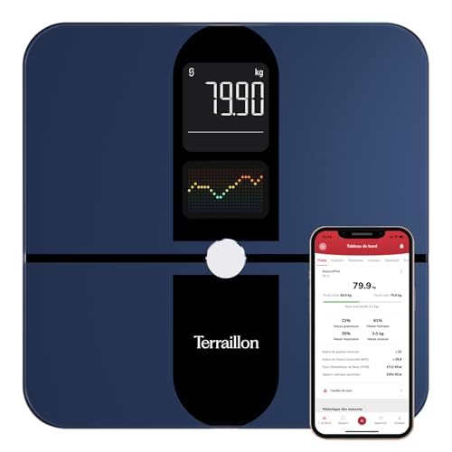 TERRAILLON - COLOR CONNECT – Intelligente Waage, Bluetooth, Herzfrequenz, Massen: Fett, Muskelwasser, Knochen, BMI, Kapazität 180 kg, Skala 50 g, Multi-Display, Farbe Blau TERRAILLON - COLOR CONNECT – Intelligente Waage, Bluetooth, Herzfrequenz, Massen: Fett, Muskelwasser, Knochen, BMI, Kapazität 180 kg, Skala 50 g, Multi-Display, Farbe Blau von Terraillon