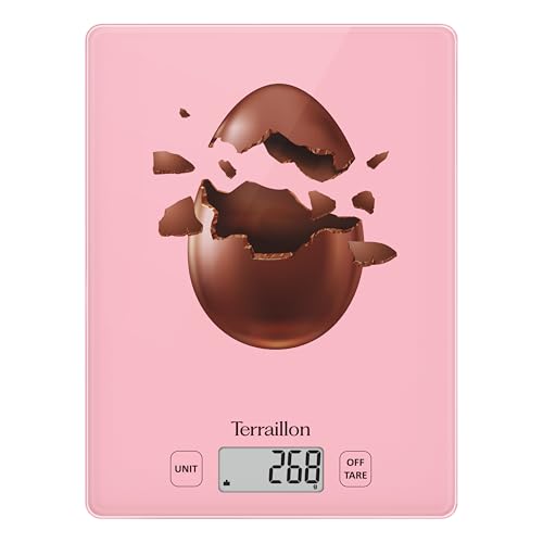 TERRAILLON First Chocolate EGG – Elektronische Küchenwaage, Glasplatte, Kapazität 3 kg, Skalierung 1 g, Tara, Flüssigkonvertierungen, ultradünn und kompakt – LCD-Display – Schokoladen-Egg TERRAILLON First Chocolate EGG – Elektronische Küchenwaage, Glasplatte, Kapazität 3 kg, Skalierung 1 g, Tara, Flüssigkonvertierungen, ultradünn und kompakt – LCD-Display – Schokoladen-Egg von Terraillon