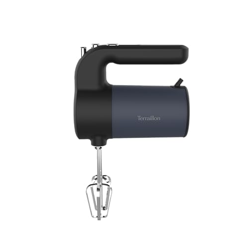 TERRAILLON New Moon Elektrischer Handmixer, Edelstahl-Schneebesen, Turbo-Funktion, 5 Geschwindigkeitsstufen, 400 W, Auswurfknopf, Gehäuse aus lackiertem Edelstahl, blau von Terraillon