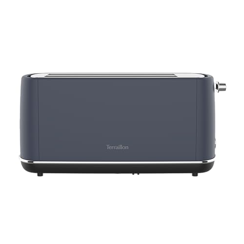 TERRAILLON New Moon langer Toaster, 2 extra große Schlitze, 6 Leistungsstufen (1550 W) – Auftauen, Aufwärmen, automatische Abschaltung, Krümelschublade, Korpus aus lackiertem Edelstahl, blau von Terraillon