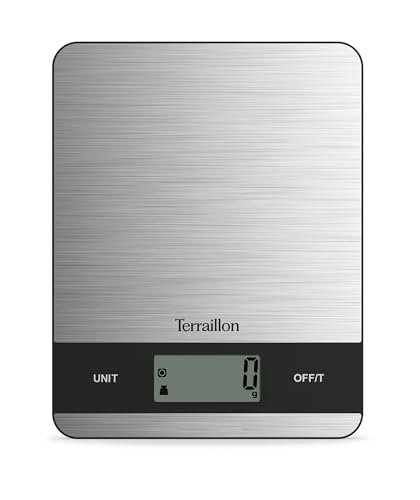TERRAILLON - SLIM STEEL – Elektronische Küchenwaage, großes LCD-Display, Edelstahlplatte, ultradünnes Design, Kapazität 5 kg, Skala 1 g, Tara – Konvertieren von Flüssigkeiten, automatische TERRAILLON - SLIM STEEL – Elektronische Küchenwaage, großes LCD-Display, Edelstahlplatte, ultradünnes Design, Kapazität 5 kg, Skala 1 g, Tara – Konvertieren von Flüssigkeiten, automatische von Terraillon