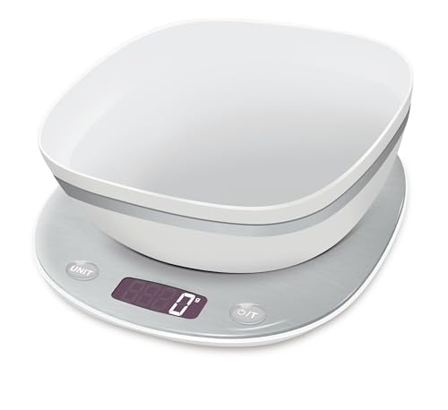 TERRAILLON - MACARON + ICE Schüssel – Elektronische Küchenwaage, Edelstahl-Finish, Schüssel mit 1,5 l, LCD-Display mit Hintergrundbeleuchtung, integrierter Griff, Kapazität 5 kg, Skala 0,5 g/1 g von Terraillon