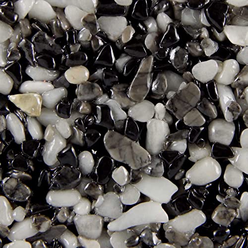 Terralith Steinteppich Marmor Komplett-Set für 1qm - Körnung: fein - 2-4mm mit Polyurethan Bindemittel - für Außen in schwarz-weiß (elegante) von Terralith