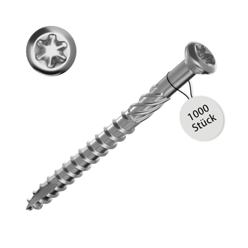 TERRASSCO Terrassenschrauben 4x50mm 1000 Stück - Edelstahl A2 - Edelstahlschrauben Holz, Holzschrauben, Poolumrandung, Terrassen Boden, selbst Bohrschrauben, Dielenschrauben, Schrauben mit TX-Antrieb von Terrassco