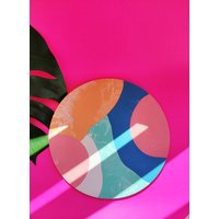Dekoratives Mehrfarbiges Doppelseitiges Großes Rundes Tablett | 30 cm Speisemitte Flaches Kerzenständer|Bathroom Dekoration von TerrazzoMioDesigns