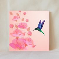 Dekorative Fliese, 10 X cm, Kolibri, Abstrakt, Rosa Blumen, Kunst, Mehrere Anzeigeoptionen, Multicolor, Untersetzer, Birds_32 von TerrificTile