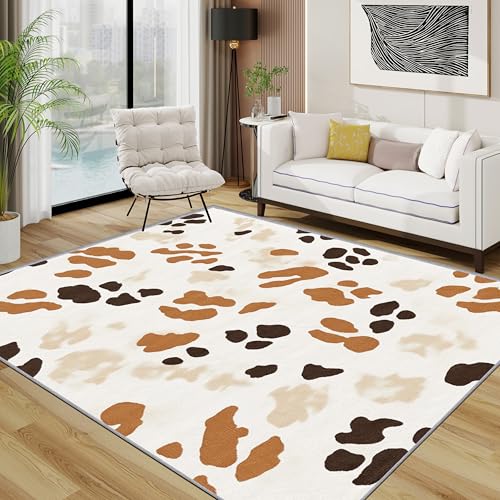 Animal Print Teppich Wohnzimmer 200x300 cm,Abstrakt Einfach Spot Modern Teppiche Waschbar Für Schlafzimmer,Modern Waschbar rutschfest Weich Groß Esszimmer, Weiß Braun Schwarz von TerroVee