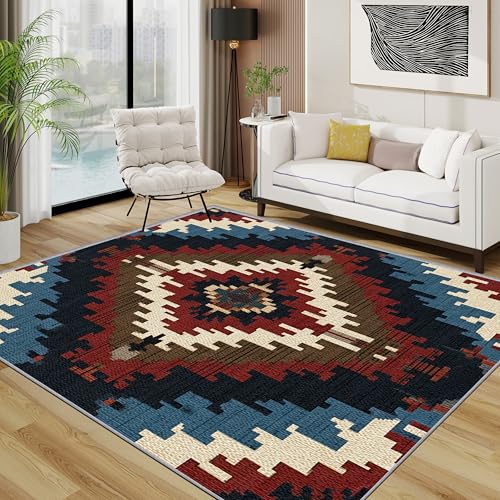 Azteken Teppich, Südwestlich Tribal Ethnisch Teppiche rutschfest Waschbar Weich, Navajo Geometrisch Wohnzimmerteppich Schlafzimmer Jugendzimmer, 120x180 cm, Blau Rot Beige Azteken Teppich, Südwestlich Tribal Ethnisch Teppiche rutschfest Waschbar Weich, Navajo Geometrisch Wohnzimmerteppich Schlafzimmer Jugendzimmer, 120x180 cm, Blau Rot Beige von TerroVee