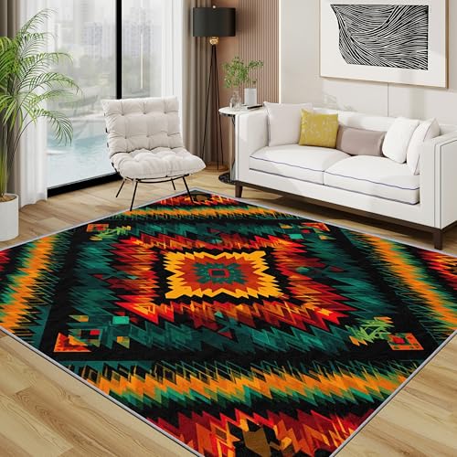 Azteken Teppich Wohnzimmer 160x230 cm, Navajo Tribal Ethnisch Geometrisch Teppiche, Südwest Indianer Waschbar Kurzflor Groß Teppiche Für Schlafzimmer Kinderzimmer, Orange Rot Grün Azteken Teppich Wohnzimmer 160x230 cm, Navajo Tribal Ethnisch Geometrisch Teppiche, Südwest Indianer Waschbar Kurzflor Groß Teppiche Für Schlafzimmer Kinderzimmer, Orange Rot Grün von TerroVee