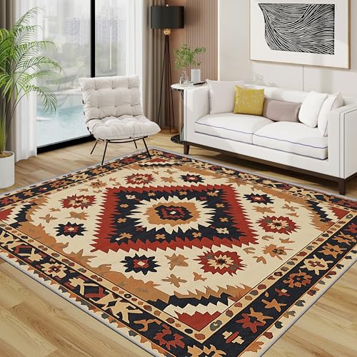 Azteken Teppich Wohnzimmer 160x230 cm, Navajo Tribal Vintage Ethnisch Teppiche, Südwest Indianer Waschbar Kurzflor Groß Teppiche Für Schlafzimmer Kinderzimmer, Beige Schwarz Rot Azteken Teppich Wohnzimmer 160x230 cm, Navajo Tribal Vintage Ethnisch Teppiche, Südwest Indianer Waschbar Kurzflor Groß Teppiche Für Schlafzimmer Kinderzimmer, Beige Schwarz Rot von TerroVee