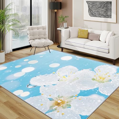 Blumen Teppich Wohnzimmer 200x300 cm,Weiß Blumig Frühling Teppiche Waschbar Für Schlafzimmer,Hellblau Kinderzimmer Mädchen Waschbar rutschfest Weich Groß Esszimmer, Weiß Hellblau Blumen Teppich Wohnzimmer 200x300 cm,Weiß Blumig Frühling Teppiche Waschbar Für Schlafzimmer,Hellblau Kinderzimmer Mädchen Waschbar rutschfest Weich Groß Esszimmer, Weiß Hellblau von TerroVee