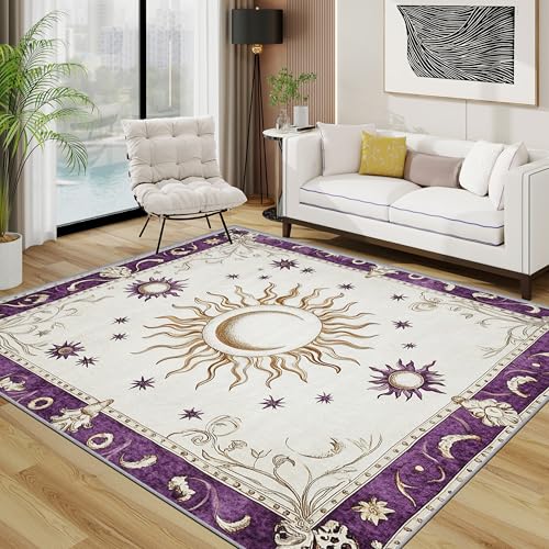 Celestial Teppich Waschbar, Sonne Stern Luxus Teppich 80x150 cm, Lila Gold rutschfest Waschbar Pflegeleicht Teppiche Für Schlafzimmer Küche, Lila Gold Celestial Teppich Waschbar, Sonne Stern Luxus Teppich 80x150 cm, Lila Gold rutschfest Waschbar Pflegeleicht Teppiche Für Schlafzimmer Küche, Lila Gold von TerroVee