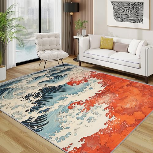 Die Große Welle Vor Kanagawa Teppich, Japanese Hokusai Teppiche rutschfest Waschbar Weich, Meer Wellen Wohnzimmerteppich Schlafzimmer Jugendzimmer, 120x180 cm, Rot Blau Die Große Welle Vor Kanagawa Teppich, Japanese Hokusai Teppiche rutschfest Waschbar Weich, Meer Wellen Wohnzimmerteppich Schlafzimmer Jugendzimmer, 120x180 cm, Rot Blau von TerroVee
