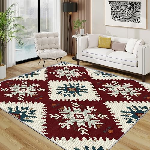 Ethnisch Teppich Wohnzimmer 200x300 cm,Vintage Geometrisch Tribal Teppiche Waschbar Für Schlafzimmer,Schneeflocke Waschbar rutschfest Weich Groß Esszimmer, Kastanienbraun Weiß Ethnisch Teppich Wohnzimmer 200x300 cm,Vintage Geometrisch Tribal Teppiche Waschbar Für Schlafzimmer,Schneeflocke Waschbar rutschfest Weich Groß Esszimmer, Kastanienbraun Weiß von TerroVee