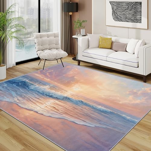 Meer Teppich, Küsten Strand Sonnenuntergang Teppiche rutschfest Waschbar Weich, Wellen Natur Landschaft Wohnzimmerteppich Schlafzimmer Jugendzimmer, 120x180 cm, Orange Rosa Meer Teppich, Küsten Strand Sonnenuntergang Teppiche rutschfest Waschbar Weich, Wellen Natur Landschaft Wohnzimmerteppich Schlafzimmer Jugendzimmer, 120x180 cm, Orange Rosa von TerroVee