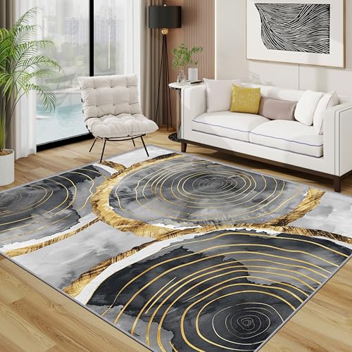 Modern Teppich 140x200 cm, Baumstamm Luxus Minimalistisch Teppich Wohnzimmer, Geometrisch Textur Kurzflor rutschfest Pflegeleicht Teppiche Für Jugendzimmer Schlafzimmer, Grau Gold Modern Teppich 140x200 cm, Baumstamm Luxus Minimalistisch Teppich Wohnzimmer, Geometrisch Textur Kurzflor rutschfest Pflegeleicht Teppiche Für Jugendzimmer Schlafzimmer, Grau Gold von TerroVee