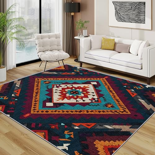 Navajo Teppich Waschbar, Azteken Ethnisch Geometrisch Teppich 80x150 cm, Indianer Südwest Tribal rutschfest Waschbar Pflegeleicht Teppiche Für Schlafzimmer Küche, Rot Orange Blaugrün Navajo Teppich Waschbar, Azteken Ethnisch Geometrisch Teppich 80x150 cm, Indianer Südwest Tribal rutschfest Waschbar Pflegeleicht Teppiche Für Schlafzimmer Küche, Rot Orange Blaugrün von TerroVee
