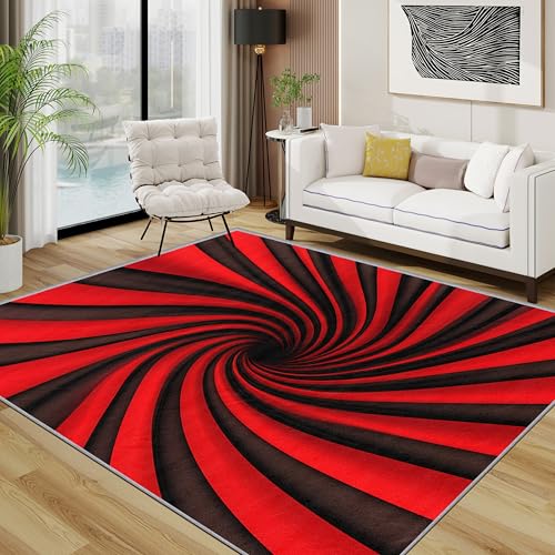 Optische Täuschung Teppich 200x200 cm, Psychedelische Spirale Waschbarer Teppiche Wohnzimmer, Rot Schwarz rutschfest Antirutsch Groß Teppiche Für Esszimmer, Quadratisch, Rot Schwarz Optische Täuschung Teppich 200x200 cm, Psychedelische Spirale Waschbarer Teppiche Wohnzimmer, Rot Schwarz rutschfest Antirutsch Groß Teppiche Für Esszimmer, Quadratisch, Rot Schwarz von TerroVee