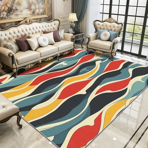 TerroVee 70er Jahre Teppich Wohnzimmer 200x300 cm,Retro Abstrakt Geometrisch Teppiche Waschbar Für Schlafzimmer,Mid Century Modern Wellen Waschbar rutschfest Weich Groß Esszimmer, Rot Gelb Marineblau TerroVee 70er Jahre Teppich Wohnzimmer 200x300 cm,Retro Abstrakt Geometrisch Teppiche Waschbar Für Schlafzimmer,Mid Century Modern Wellen Waschbar rutschfest Weich Groß Esszimmer, Rot Gelb Marineblau von TerroVee