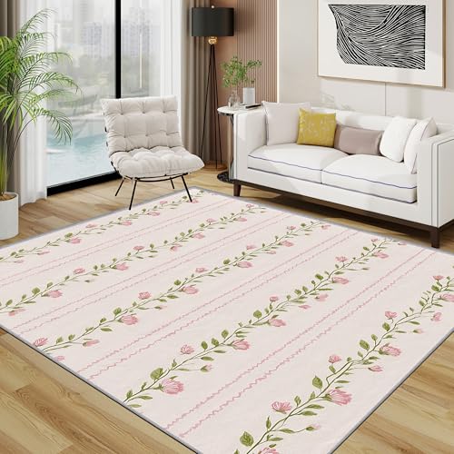 TerroVee Blumen Teppich Schlafzimmer, Rosa Blüten Teppich 120x170 cm, Shabby Chic Waschbar Kurzflor Antirutsch Teppiche Für Wohnzimmer Schlafzimmer, Rosa Grün TerroVee Blumen Teppich Schlafzimmer, Rosa Blüten Teppich 120x170 cm, Shabby Chic Waschbar Kurzflor Antirutsch Teppiche Für Wohnzimmer Schlafzimmer, Rosa Grün von TerroVee
