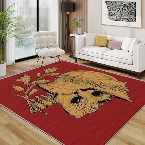 TerroVee Totenkopf Teppich, Gothic Skelett Kleiner Teppich, Goth Horror Halloween Waschbar Kurzflor Weich Teppiche Eingangsbereich Innen Küche, 60x90 cm, Rot Gold TerroVee Totenkopf Teppich, Gothic Skelett Kleiner Teppich, Goth Horror Halloween Waschbar Kurzflor Weich Teppiche Eingangsbereich Innen Küche, 60x90 cm, Rot Gold von TerroVee