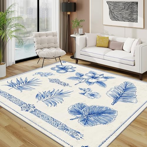 TerroVee Tropisch Teppich 200x200 cm, Botanisch Blüten Blätter Waschbarer Teppiche Wohnzimmer, Blau Weiß Hibiskus Pflanzen rutschfest Antirutsch Groß Teppiche Für Esszimmer, Quadratisch, Blau Weiß TerroVee Tropisch Teppich 200x200 cm, Botanisch Blüten Blätter Waschbarer Teppiche Wohnzimmer, Blau Weiß Hibiskus Pflanzen rutschfest Antirutsch Groß Teppiche Für Esszimmer, Quadratisch, Blau Weiß von TerroVee