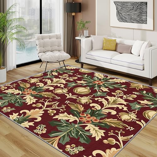 TerroVee Weihnachten Teppich, Botanisch Weihnachtsdeko Weihnachts Kleiner Teppich, Weihnachtsdruck Waschbar Kurzflor Weich Teppiche Eingangsbereich Innen Küche, 60x90 cm, Rot Grün Gold TerroVee Weihnachten Teppich, Botanisch Weihnachtsdeko Weihnachts Kleiner Teppich, Weihnachtsdruck Waschbar Kurzflor Weich Teppiche Eingangsbereich Innen Küche, 60x90 cm, Rot Grün Gold von TerroVee