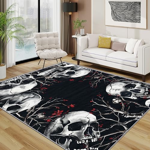 Totenkopf Teppich 140x200 cm, Gothic Horror Teppich Wohnzimmer, Goth Kurzflor rutschfest Pflegeleicht Teppiche Für Jugendzimmer Schlafzimmer, Rot Schwarz Totenkopf Teppich 140x200 cm, Gothic Horror Teppich Wohnzimmer, Goth Kurzflor rutschfest Pflegeleicht Teppiche Für Jugendzimmer Schlafzimmer, Rot Schwarz von TerroVee