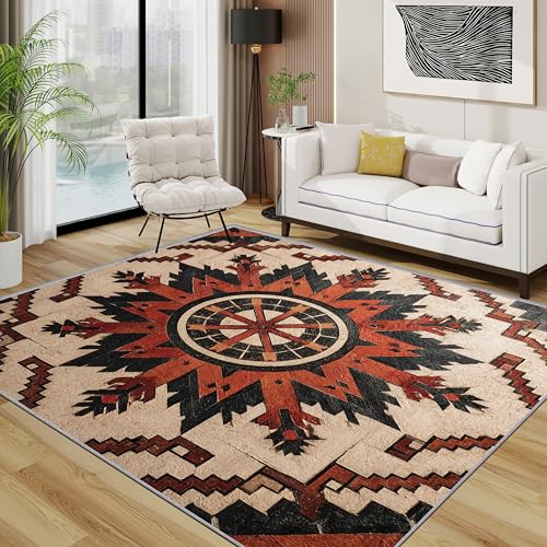 Tribal Teppich, Navajo Ethnisch Vintage Teppiche rutschfest Waschbar Weich, Indianer Geometrisch Wohnzimmerteppich Schlafzimmer Jugendzimmer, 120x180 cm, Beige Rot Schwarz Tribal Teppich, Navajo Ethnisch Vintage Teppiche rutschfest Waschbar Weich, Indianer Geometrisch Wohnzimmerteppich Schlafzimmer Jugendzimmer, 120x180 cm, Beige Rot Schwarz von TerroVee