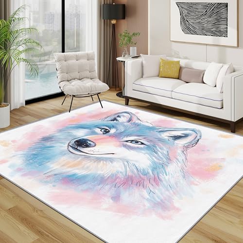 Wolf Teppich Wohnzimmer 160x230 cm, Aquarell Tiere Teppiche, Pastell Animal Waschbar Kurzflor Groß Teppiche Für Schlafzimmer Kinderzimmer, Rosa Blau Wolf Teppich Wohnzimmer 160x230 cm, Aquarell Tiere Teppiche, Pastell Animal Waschbar Kurzflor Groß Teppiche Für Schlafzimmer Kinderzimmer, Rosa Blau von TerroVee