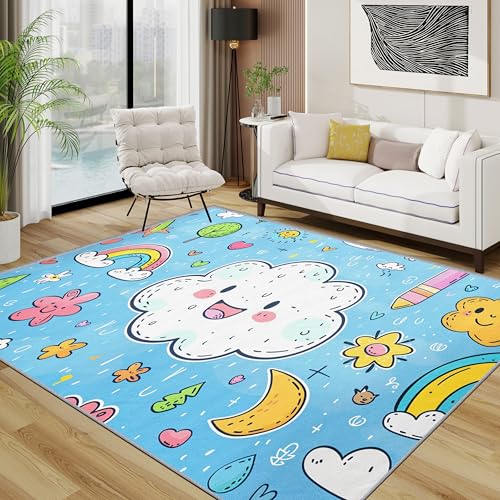 Wolke Teppich Wohnzimmer 200x300 cm,Süß Cartoon Regenbogen Teppiche Waschbar Für Schlafzimmer,Kinderzimmer Kinder Waschbar rutschfest Weich Groß Esszimmer, Blau Weiß Rosa Wolke Teppich Wohnzimmer 200x300 cm,Süß Cartoon Regenbogen Teppiche Waschbar Für Schlafzimmer,Kinderzimmer Kinder Waschbar rutschfest Weich Groß Esszimmer, Blau Weiß Rosa von TerroVee
