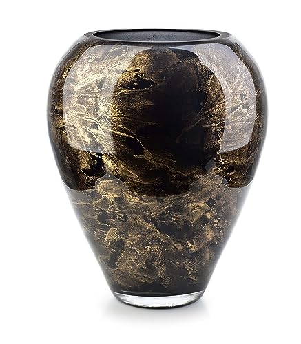 Terroso – Vase – Mundgeblasenes schwarzes Glas – Luxuriöses Erscheinungsbild, Stilvoll & Elegant - 33 cm hoch - Marmoroptik – Blumenvase von Terroso