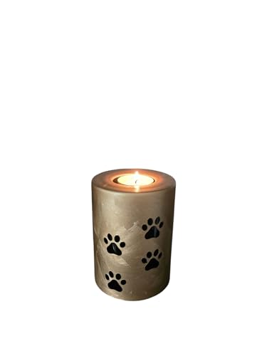 Urne Hund Urne Katze aus Glas mit Pfotenabdruck – Handdekorierte Gedenkkerze – Ascheurne für Haustiere – Farben: Schwarz-Gold oder Gold-Schwarz – Höhe: 9 cm oder 13 cm (Gold-Schwarz, Höhe: 13 cm) von Terroso