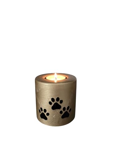 Urne Hund Urne Katze mit Kerzenhalter – 160 ml | Tierurne aus Glas mit schwarzen Pfoten – Haustierurne 9 cm hoch von Terroso