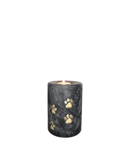 Urne Hund Urne Katze mit Kerzenhalter – 400 ml | Tierurne aus Glas mit goldenen Pfoten – Haustierurne 13 cm hoch von Terroso