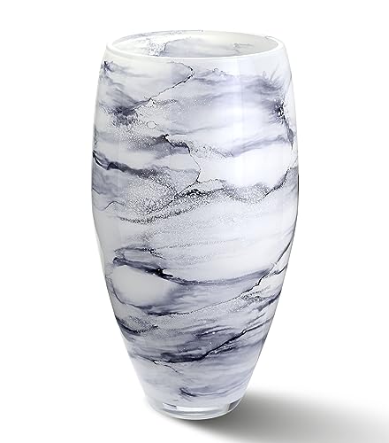 Terroso – Vase – Mundgeblasenes arktisches Glas – Luxuriöses Erscheinungsbild, Stilvoll & Elegant - 38 cm hoch - Marmoroptik – Blumenvase von Terroso