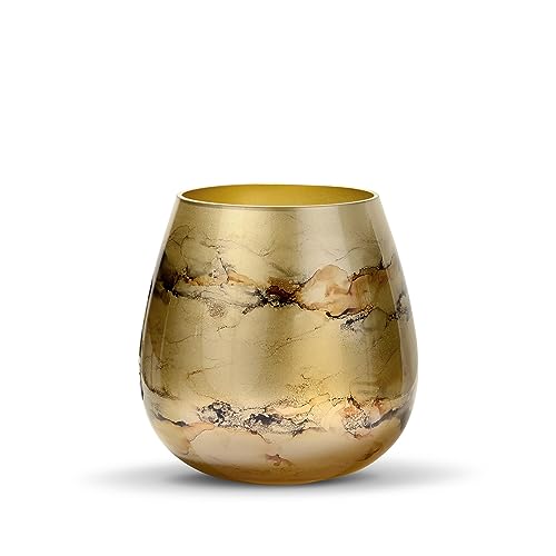 Terroso – Vase – Mundgeblasenes goldenes Glas – Luxuriöses Erscheinungsbild, Stilvoll & Elegant - 21 cm hoch - Marmoroptik – Blumenvase von Terroso