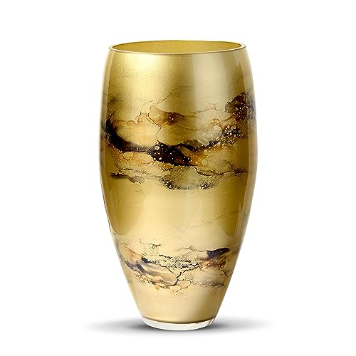 Terroso – Vase – Mundgeblasenes goldenes Glas – Luxuriöses Erscheinungsbild, Stilvoll & Elegant - 38 cm hoch - Marmoroptik – Blumenvase von Terroso