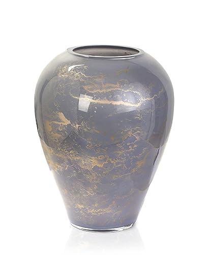 Terroso – Vase – Mundgeblasenes graues Glas – Luxuriöses Erscheinungsbild, Stilvoll & Elegant - 27 cm hoch - Marmoroptik – Blumenvase von Terroso