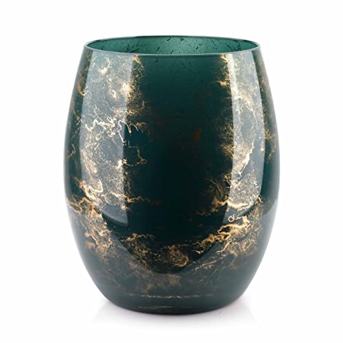 Terroso – Vase – Mundgeblasenes grünes Glas – Luxuriöses Erscheinungsbild, Stilvoll & Elegant - 20 cm hoch - Marmoroptik – Blumenvase von Terroso