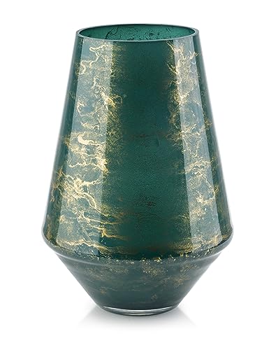 Terroso – Vase – Mundgeblasenes grünes Glas – Luxuriöses Erscheinungsbild, Stilvoll & Elegant - 26 cm hoch - Marmoroptik – Blumenvase von Terroso