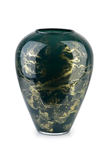 Terroso – Vase – Mundgeblasenes grünes Glas – Luxuriöses Erscheinungsbild, Stilvoll & Elegant - 27 cm hoch - Marmoroptik – Blumenvase von Terroso