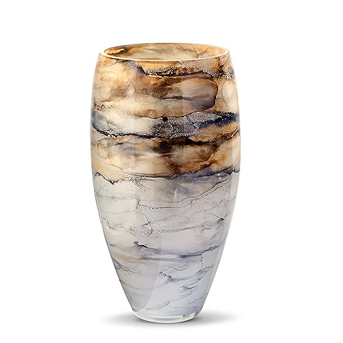 Terroso – Vase – Mundgeblasenes sandfarbenes Glas – Luxuriöses Erscheinungsbild, Stilvoll & Elegant - 38 cm hoch - Marmoroptik – Blumenvase von Terroso