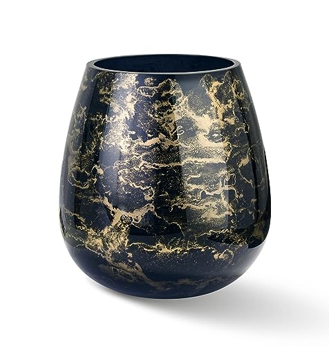 Terroso – Vase – Mundgeblasenes schwarzes Glas – Luxuriöses Erscheinungsbild, Stilvoll & Elegant - 21 cm hoch - Marmoroptik – Blumenvase von Terroso